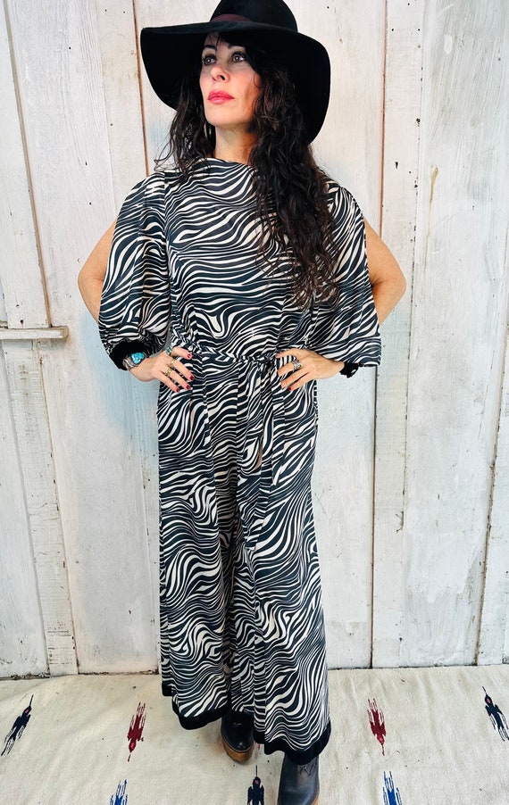 Zebra 70's Jumpsuit// Vintage Jumpsuit// Boho Hipp