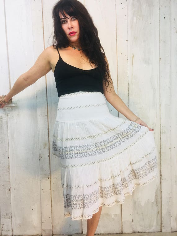 Vintage Indian Cotton Skirt//Indian White Cotton … - image 2