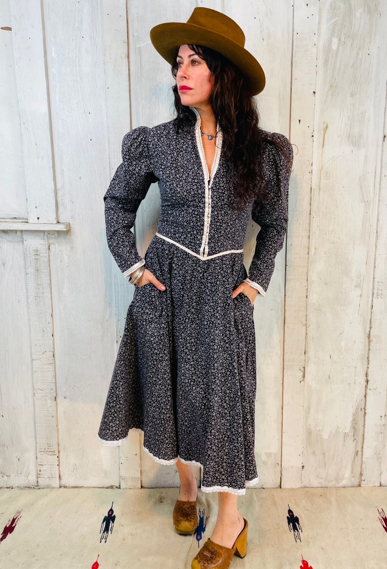 Gunne Sax Dress// Vintage Gunne Sax Blue Prairie Dress//70s Mid Dress ...