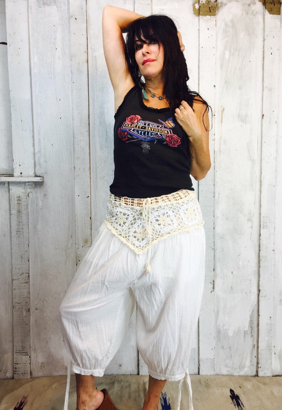 Vintage Cotton Pants// White Gauze Cotton Pants//