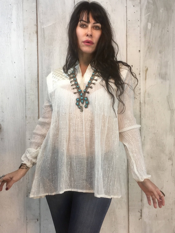 Vintage Indian Cotton Top// Indian Gauze Blouse//