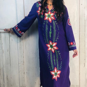 Vintage Indian Caftan/: 70s Embroidered Ethnic Kaftan// Indian Bohemian Kaftan/ Vintage Cotton Kaftan// Festival Indian Dress