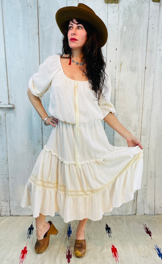 Vintage Gauze Cotton Dress/Flowy White Cotton Dre… - image 3