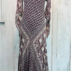 Vintage Indian Cotton Dress// 1970s Indian Cotton Caftan// Boho Ethnic Folk Art Dress// Vintage Handblock Kaftan image 4