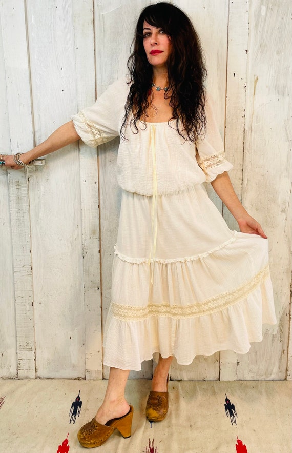 Vintage Gauze Cotton Dress/Flowy White Cotton Dre… - image 6