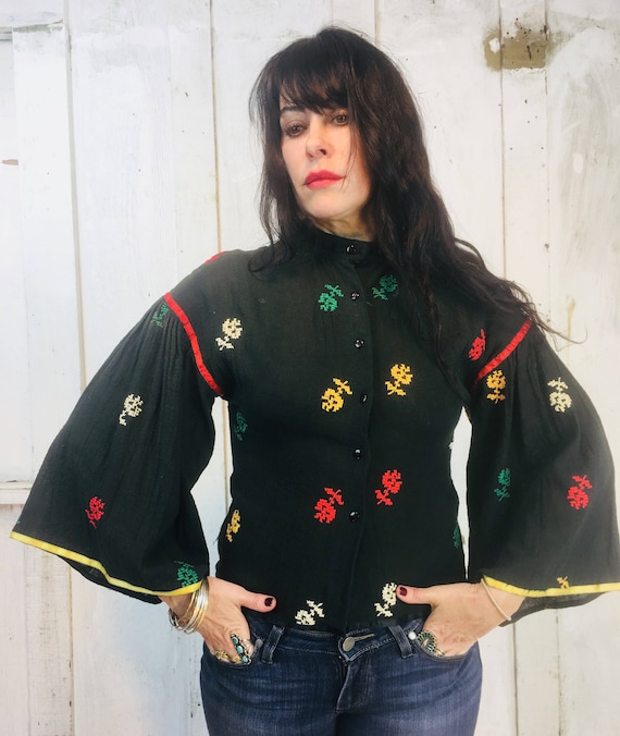 Vintage Gauze Cotton Blouse// Embroidered Cotton B