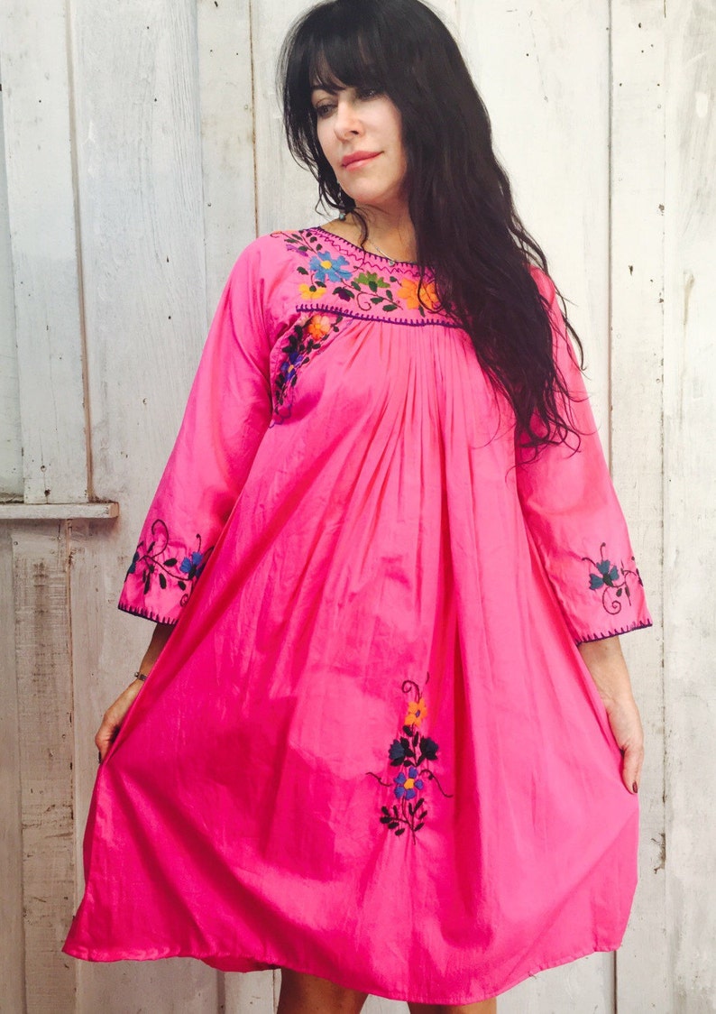 Vintage Mexican Dress // Mexican Embroidered Mini Dress//Ethnic Boho Dress/ 1970s Mini Dress image 3