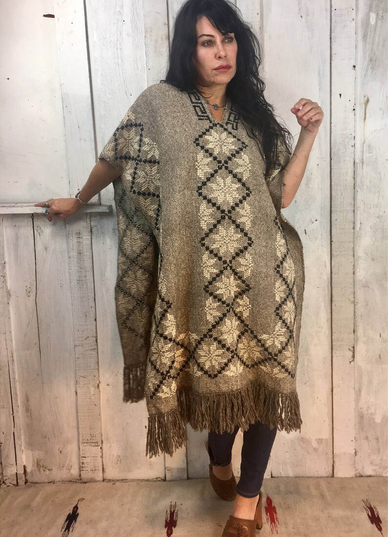 Vintage Handwoven PonchoMexican Wool PonchoFolk Art PonchoVintage Handmade Poncho