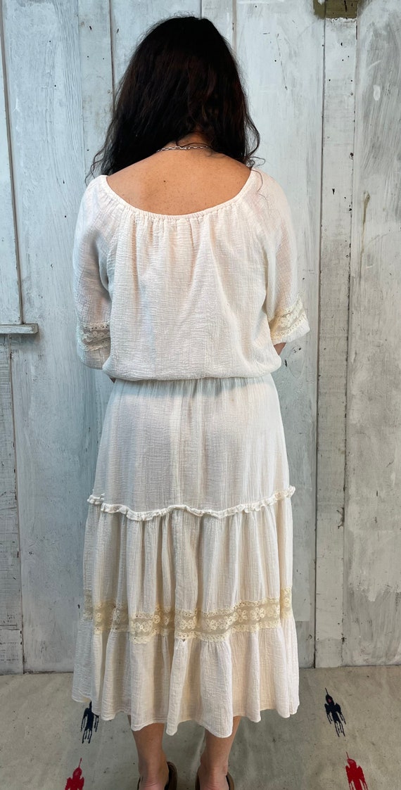 Vintage Gauze Cotton Dress/Flowy White Cotton Dre… - image 10