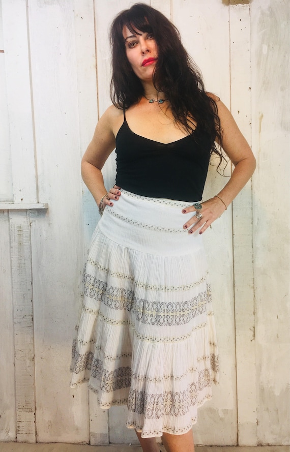 Vintage Indian Cotton Skirt//Indian White Cotton … - image 1
