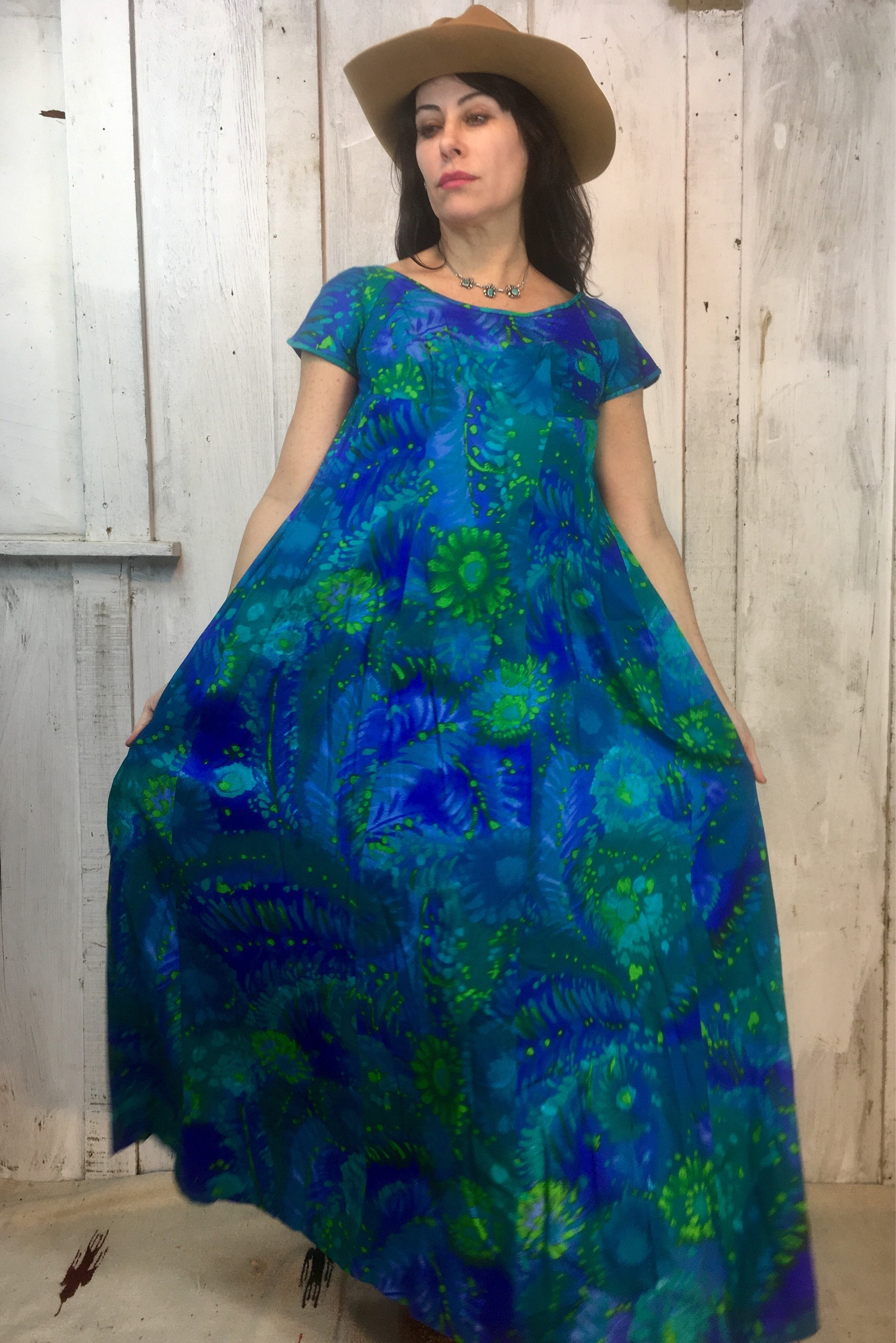 Vintage Maxi Dress//cosmic Blue and Green Cotton Dress// Bohemian ...