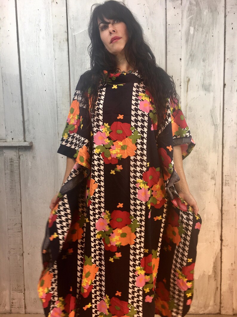 Vintage 70s Kaftan//Vintage Black Cotton Caftan // Boho | Etsy