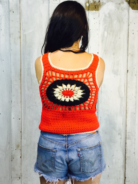 Vintage Crochet Top//Handmade Crochet 1970s Top//… - image 5