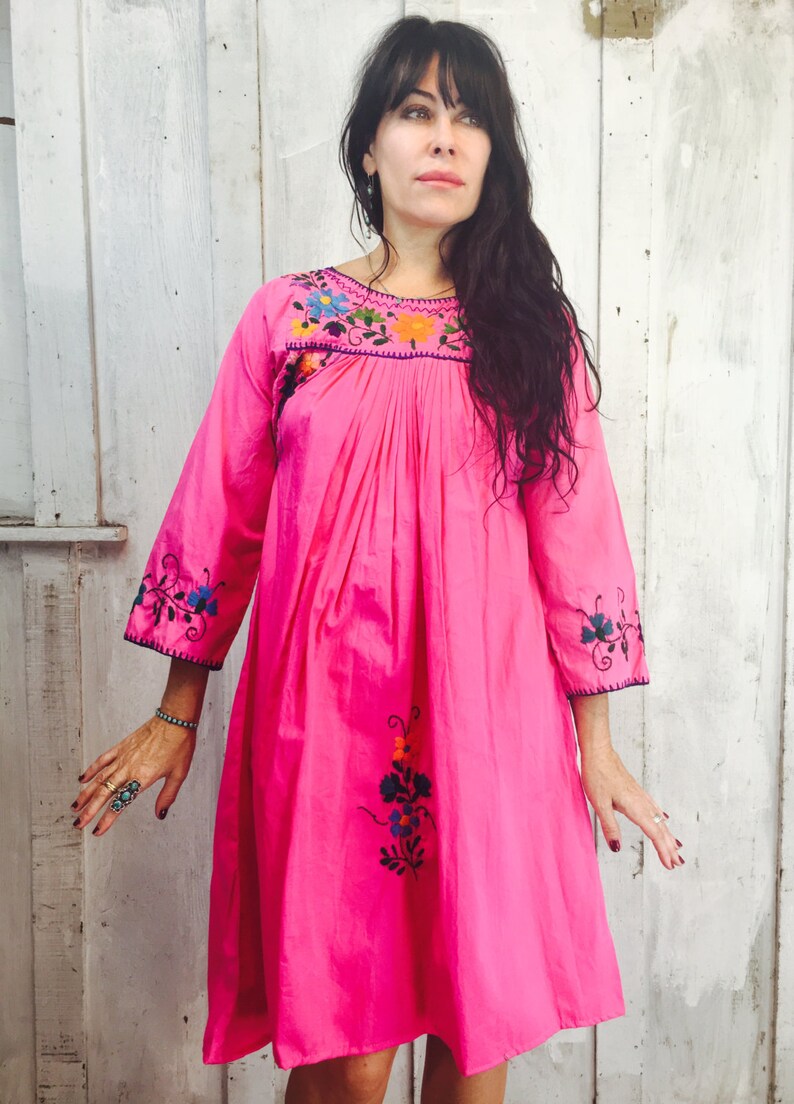 Vintage Mexican Dress // Mexican Embroidered Mini Dress//Ethnic Boho Dress/ 1970s Mini Dress image 2