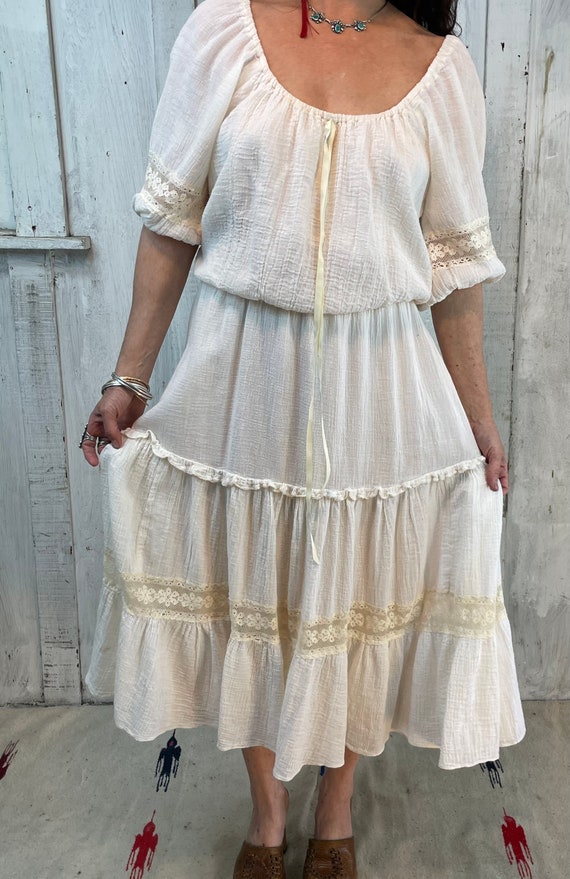 Vintage Gauze Cotton Dress/Flowy White Cotton Dre… - image 9