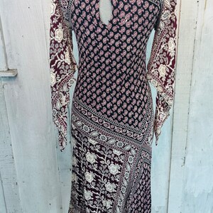 Vintage Indian Cotton Dress// 1970s Indian Cotton Caftan// Boho Ethnic Folk Art Dress// Vintage Handblock Kaftan image 7