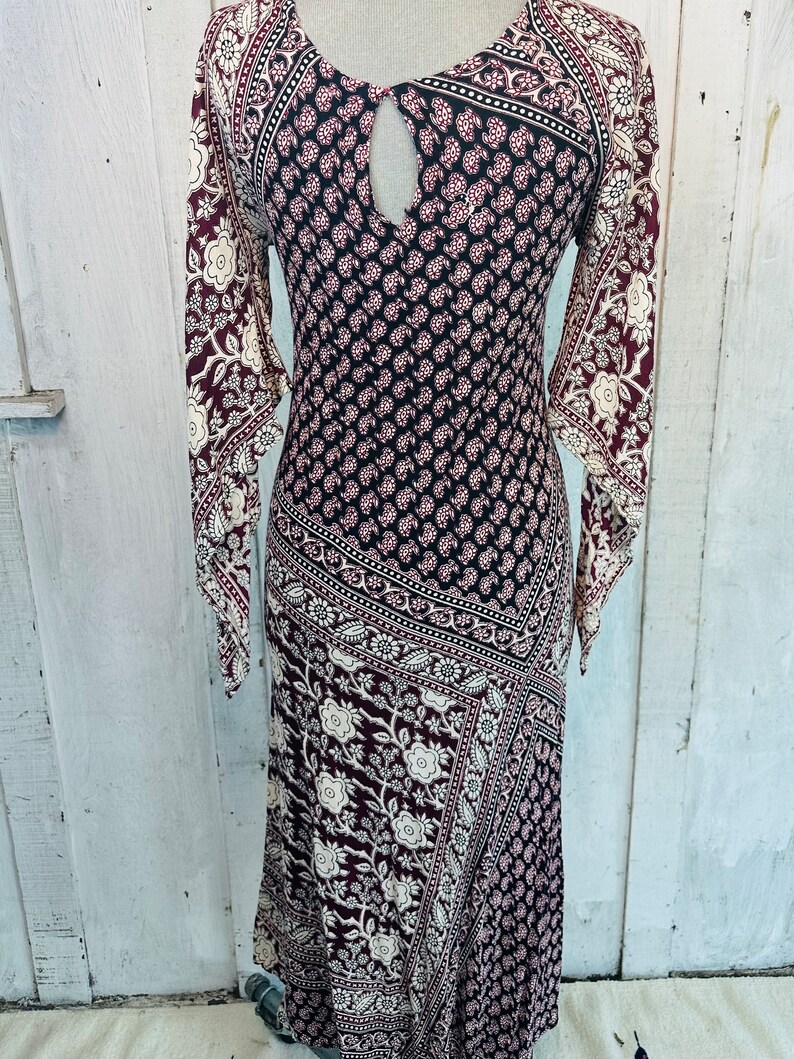 Vintage Indian Cotton Dress// 1970s Indian Cotton Caftan// Boho Ethnic Folk Art Dress// Vintage Handblock Kaftan image 7