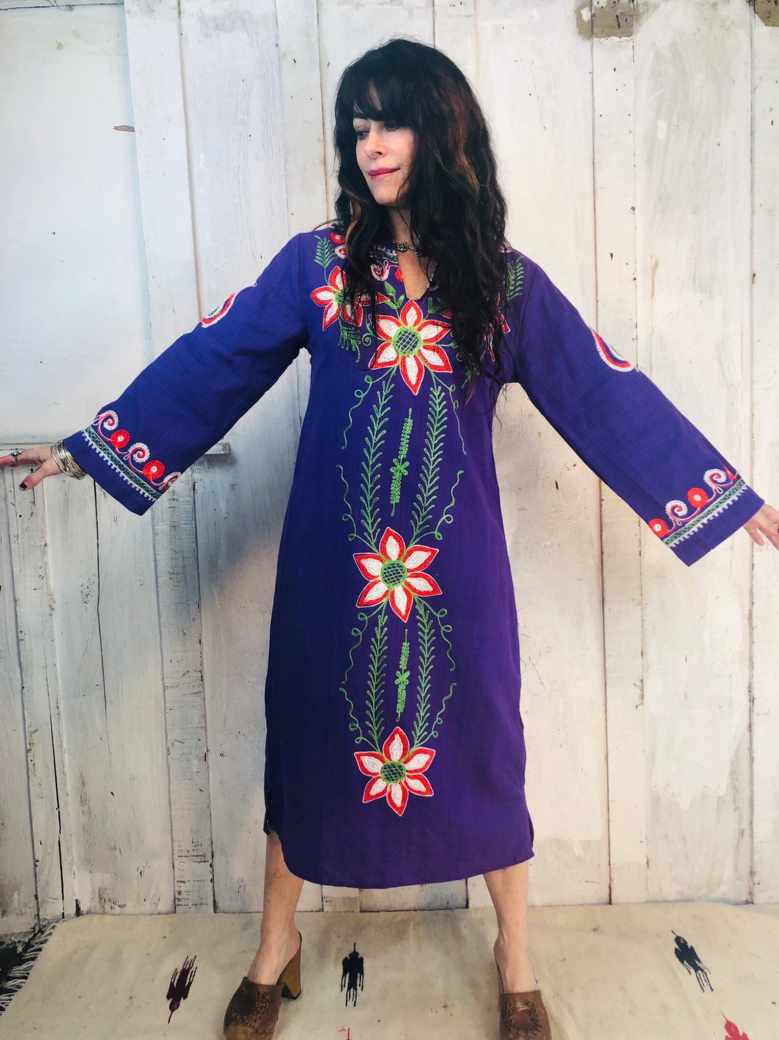 1960s Amazing & Beautiful Printed Indian Cotton Caftan
