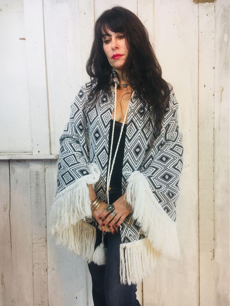 Vintage Guatemalan Hand Woven Ikat Poncho Wrap