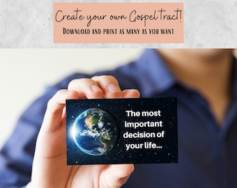 May include: A black card with a picture of Earth and the text "The most important decision of your life..."