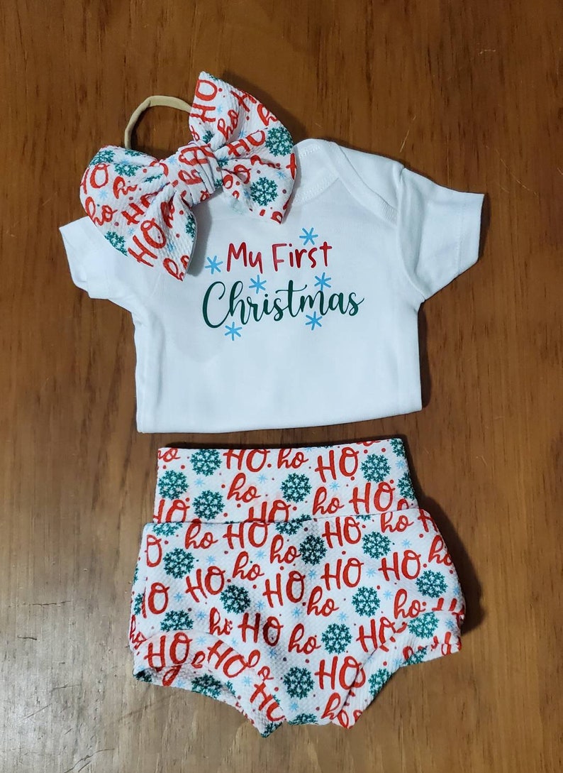 Cute My First Christmas Outfit Baby Girl Bummies Set Cute Etsy