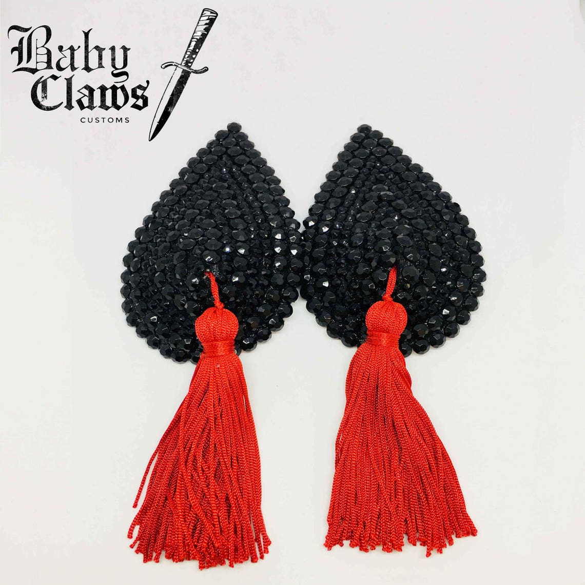 Black Teardrop with Red Tassel Pasties Etsy