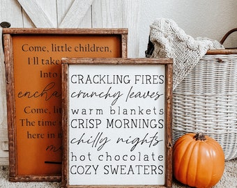 Fall wood sign - Crackling fires - Crunchy leaves - Fall decor - Cute fall signs - Halloween decor - Halloween sign - Chilly nights - Leaves