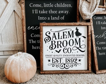 Salem Broom Co. Halloween Wood Sign – Handpainted Spooky Decor