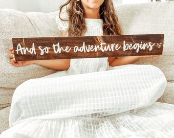 And so the adventure begins | Wood signs | Home decor | Wedding decor | Marriage sign | Wedding sign | Family sign | Rustic decor