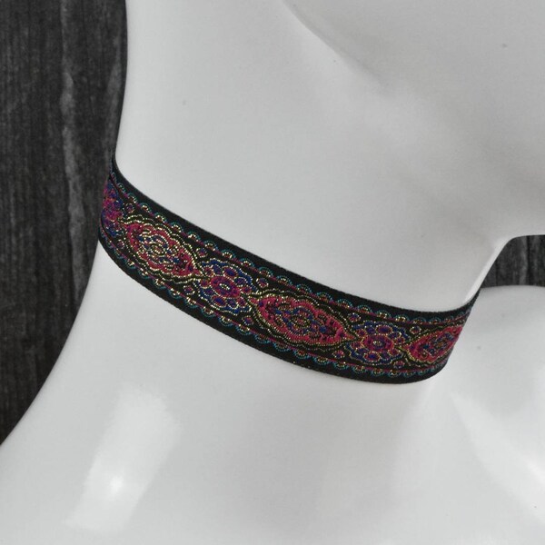 Designer machine embroidered choker (wide)