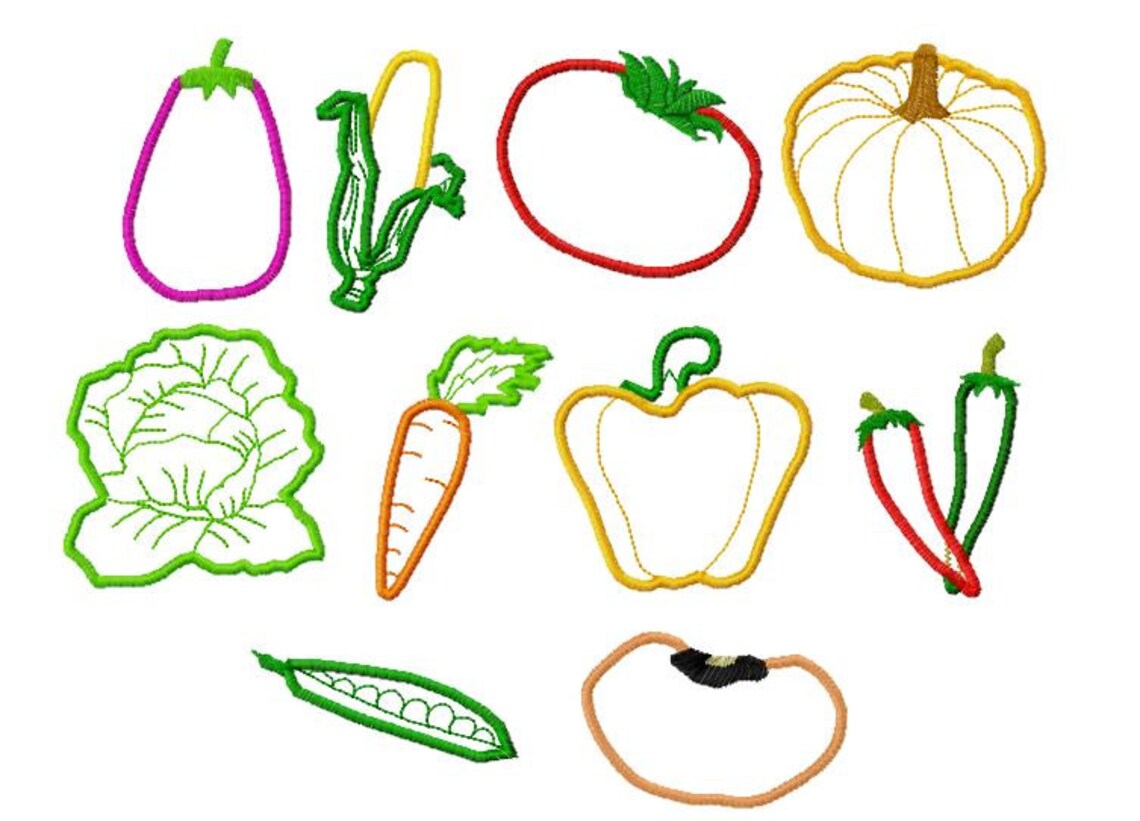 10 Designs Vegetables Applique Machine Embroidery Design Etsy