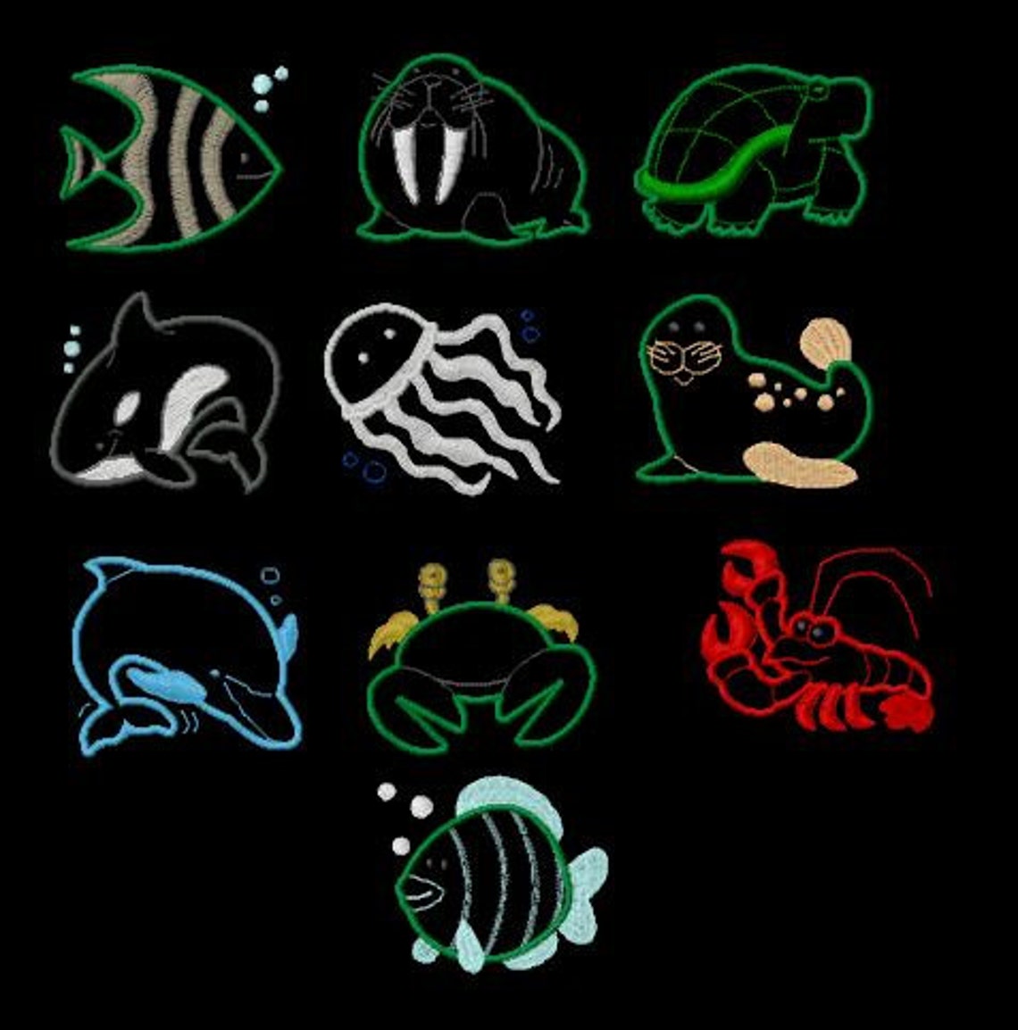 10 Designs Sea Animals Applique Machine Embroidery Design Etsy