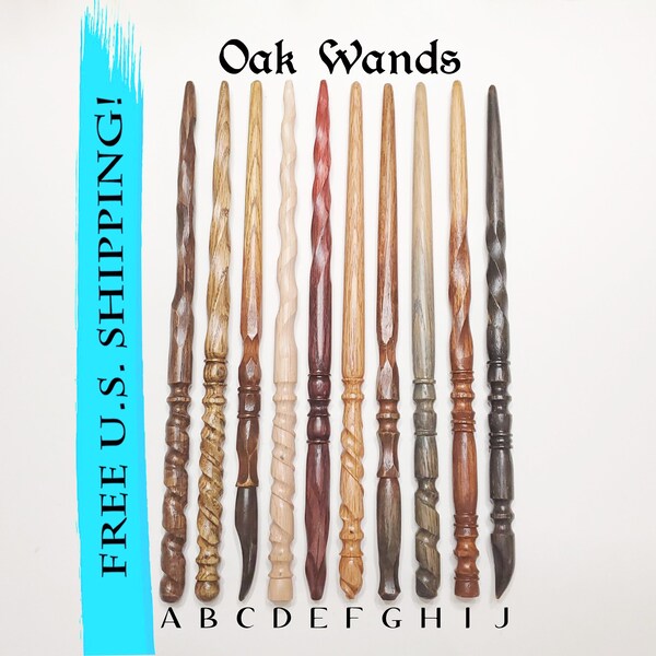 Pick your magic wand, OAK magic wands, A-J, custom wands, wood wand, wizard wand, spellcasting, wiccan wand, Heartwood Wands, oak wand