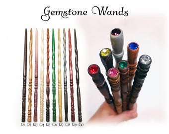 Gemstone Wands 21-30, Crystal, Birthstone Magic Wands, Wood Wand, Magic Wand, Wiccan Wand, Wizard Wand, Heartwood Wands