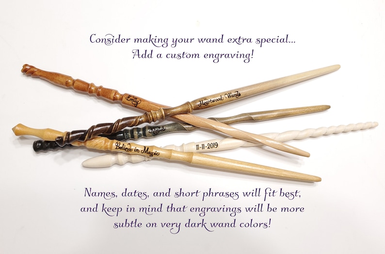Heartwood Wands Random Wands! Each is one-of-a-kind, and we never make any two exactly alike,  so you are sure to get a completely unique piece that is just as special as you are!