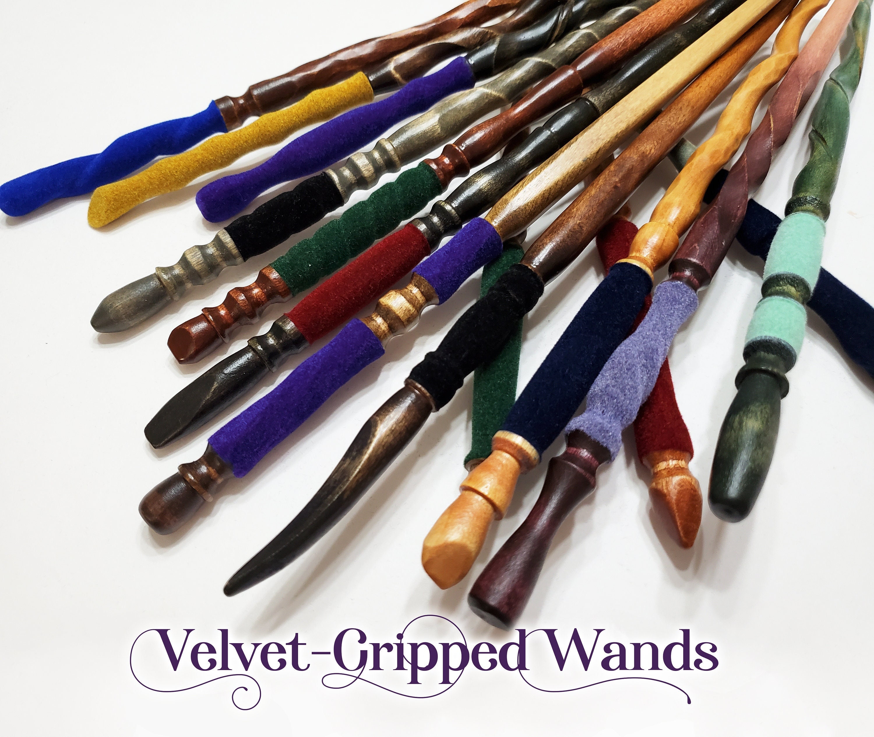 Velvet-Gripped Wands, 1-10 choose your velvet wand, Pick your wand, magic wands, wood wands, Heartwood Wands