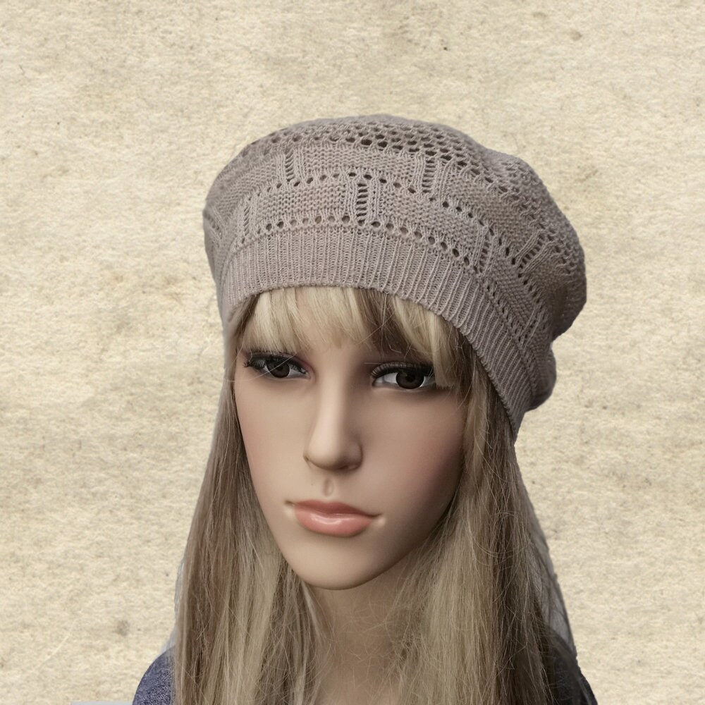 Cotton knitted beret Summer knit hat Women's knit beret Etsy