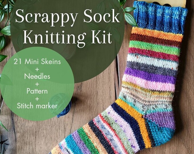 Scrappy Sock Knitting Kit With Needles, Pattern, Yarn, Stitch Marker Etsy