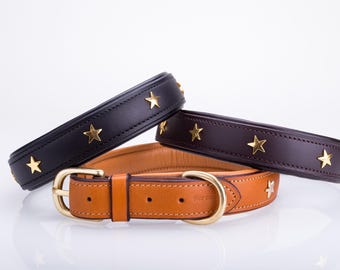 Pear Tannery Padded Leather Dog Collar With Star