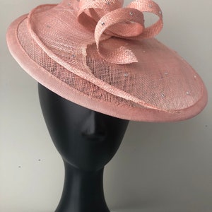 Bluish Pink Hatinator,Fascinator,Hat,Pink sinamay saucer fascinator,Kentucky derby,Crystals,Cocktail fascinator, Tea party hat,wedding image 1