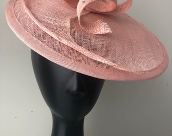 Bluish Pink Hatinator,Fascinator,Hat,Pink sinamay saucer fascinator,Kentucky derby,Crystals,Cocktail fascinator, Tea party hat,wedding