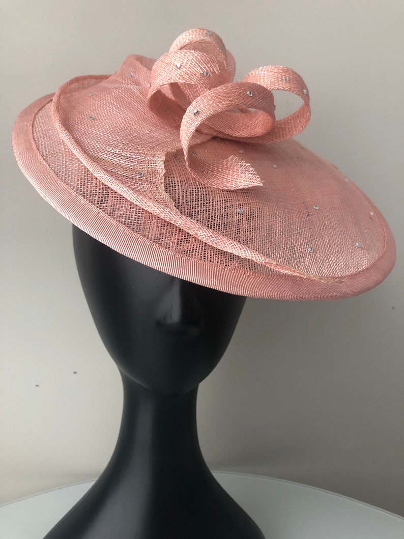 Bluish Pink Hatinator,Fascinator,Hat,Pink sinamay saucer fascinator,Kentucky derby,Crystals,Cocktail fascinator, Tea party hat,wedding image 1