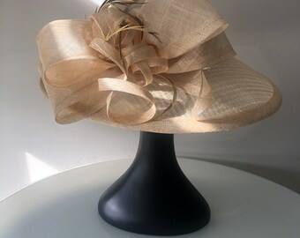 Gold Hat, Formal 3 layer women sinamay Hat, Kentucky Derby Hat, Wedding Hat, Easter Hat, Tea Party Hat, Hatinator, Special Event Attire