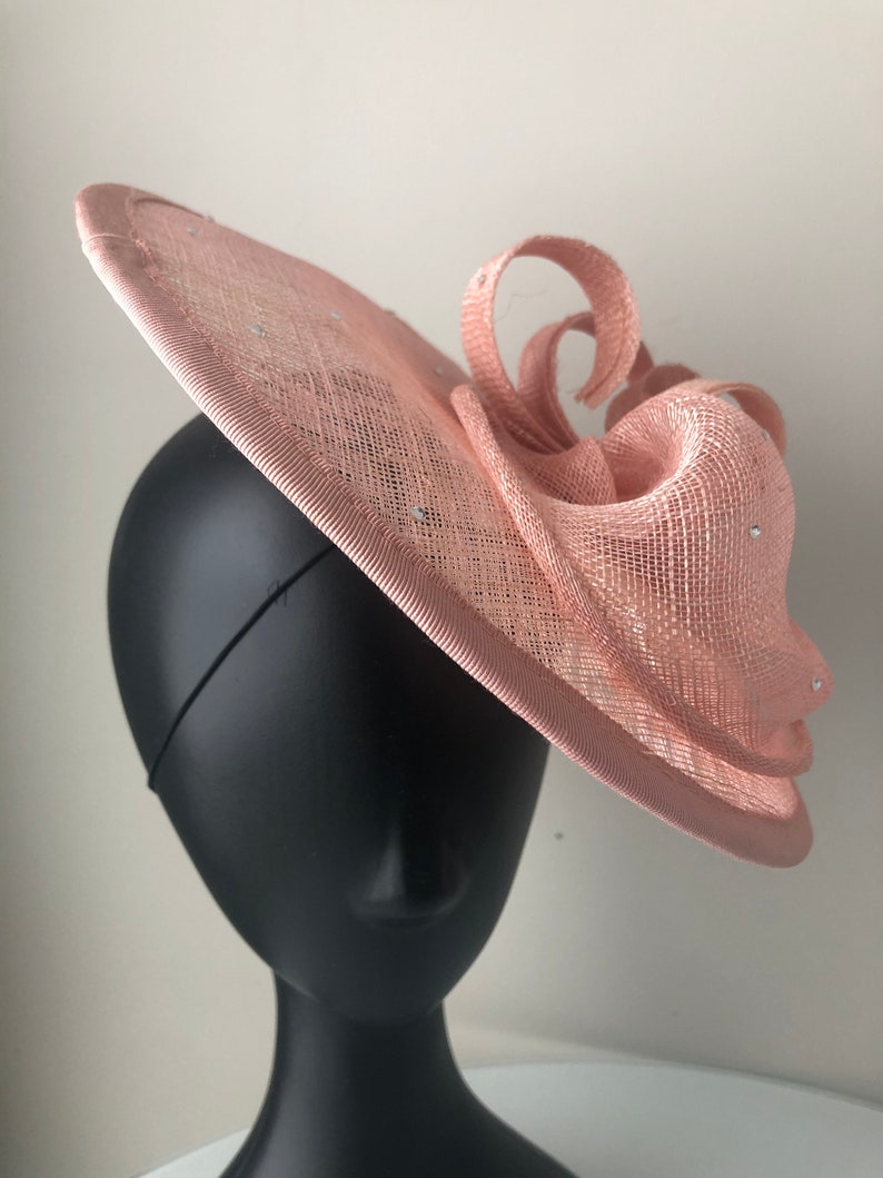 Bluish Pink Hatinator,Fascinator,Hat,Pink sinamay saucer fascinator,Kentucky derby,Crystals,Cocktail fascinator, Tea party hat,wedding image 5