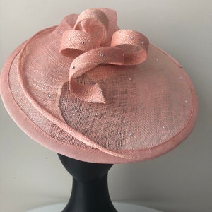 Bluish Pink Hatinator,Fascinator,Hat,Pink sinamay saucer fascinator,Kentucky derby,Crystals,Cocktail fascinator, Tea party hat,wedding image 2