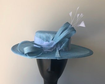 Blue hat/Kentucky hat/ /feather hat/Tea party hat/wedding hat/Derby hat/sinamay hat/fascinator/hatinator