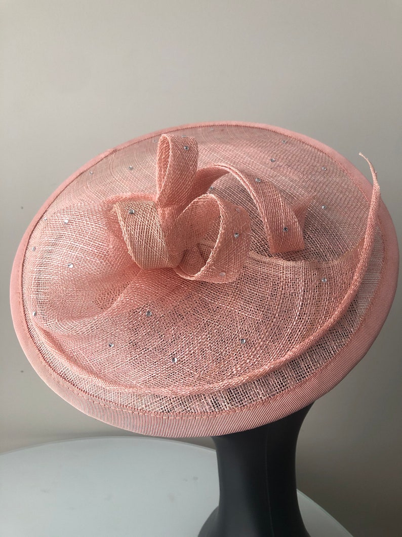 Bluish Pink Hatinator,Fascinator,Hat,Pink sinamay saucer fascinator,Kentucky derby,Crystals,Cocktail fascinator, Tea party hat,wedding image 6