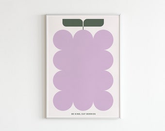 Impression d’art Bauhaus minimaliste et géométrique avec motif de baies « Be Kind Eat Berries » Pro Vegan Print