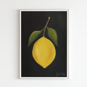 Poster Moody Vintage painting with oil paint lemon with hidden statement »Eat The Rich« disguised as artist signature