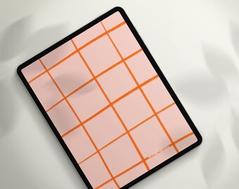 Screensaver for iPad and Tablets, Pink Red Wallpaper with Checkered Pattern and Handwritten Affirmation Raster